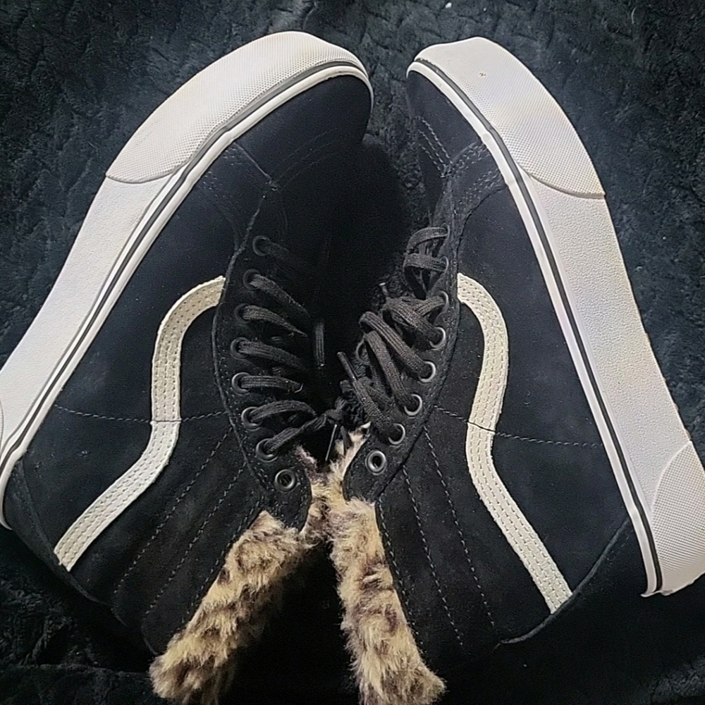 Vans Black and White Fur-Lined Sneakers